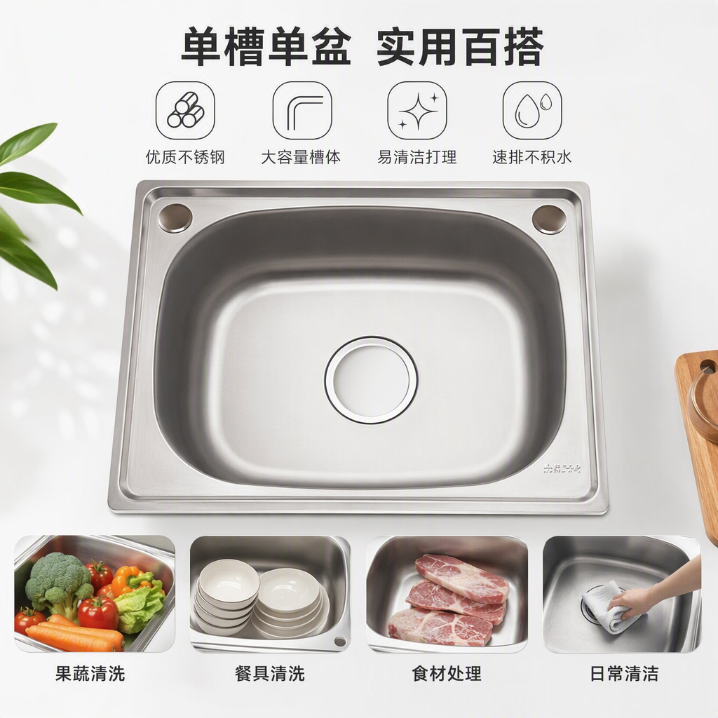 Moda plata acero inoxidable fregadero de cocina durable fácil de limpiar lavabo multifuncional utensilios de cocina para el hogar