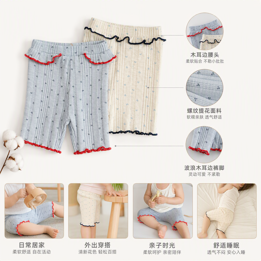 荷叶边短裤灰色红边米色黑边休闲背心黑色衣架木质横杆收纳组合