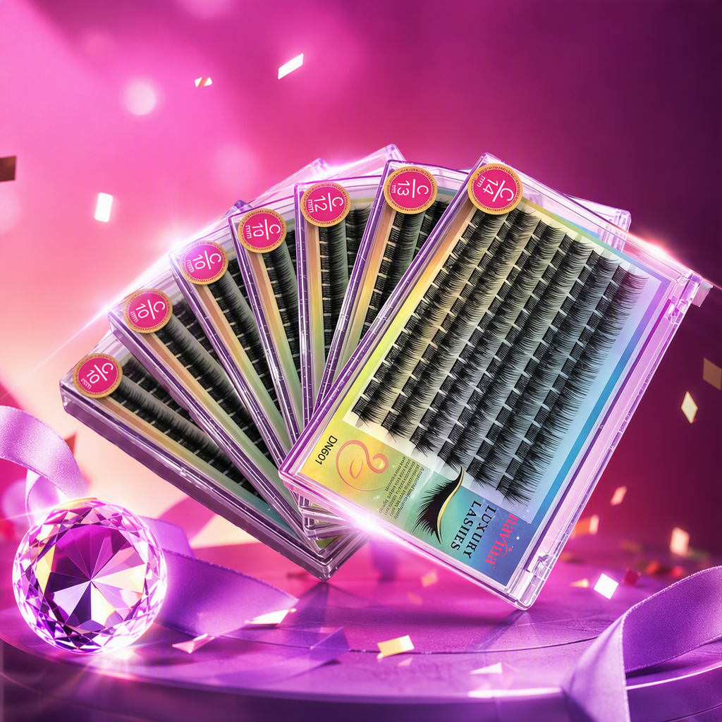 Navina pink packaging eyelash extension products in multiple specifications for natural, thick and long-lasting eyelash beauty Specification image