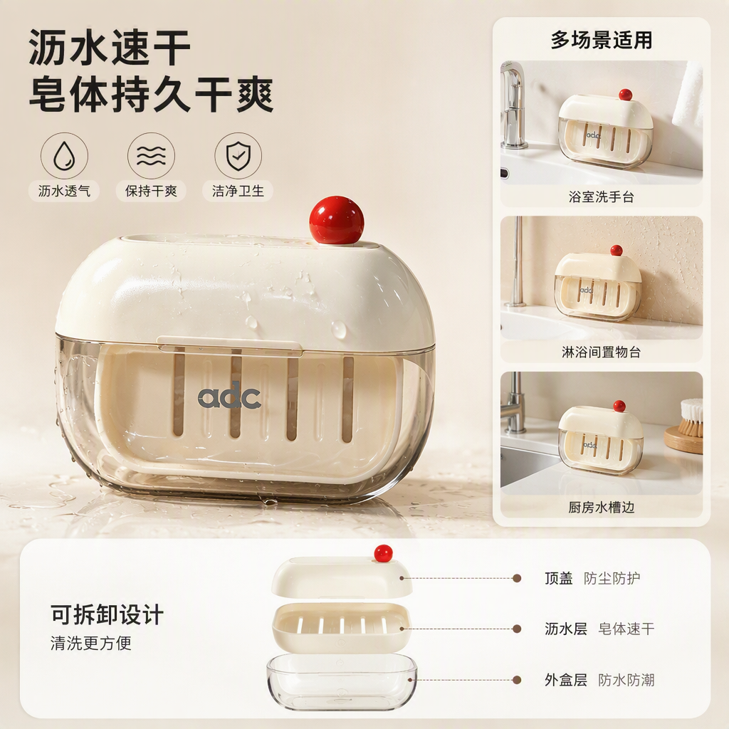 【CL】26Q3#6225 Small red Ball Flip-top draining soap box