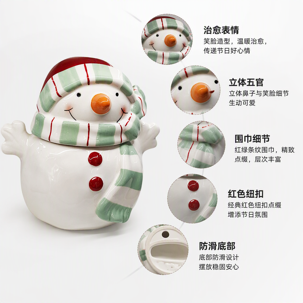 Creative white snowman ceramic storage jar, cute kitchen storage container, home decoration gift