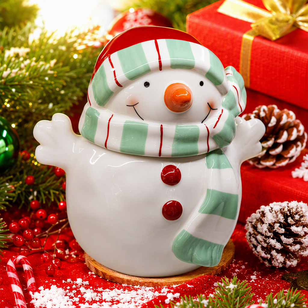 Creative white snowman ceramic storage jar, cute kitchen storage container, home decoration gift Specification image