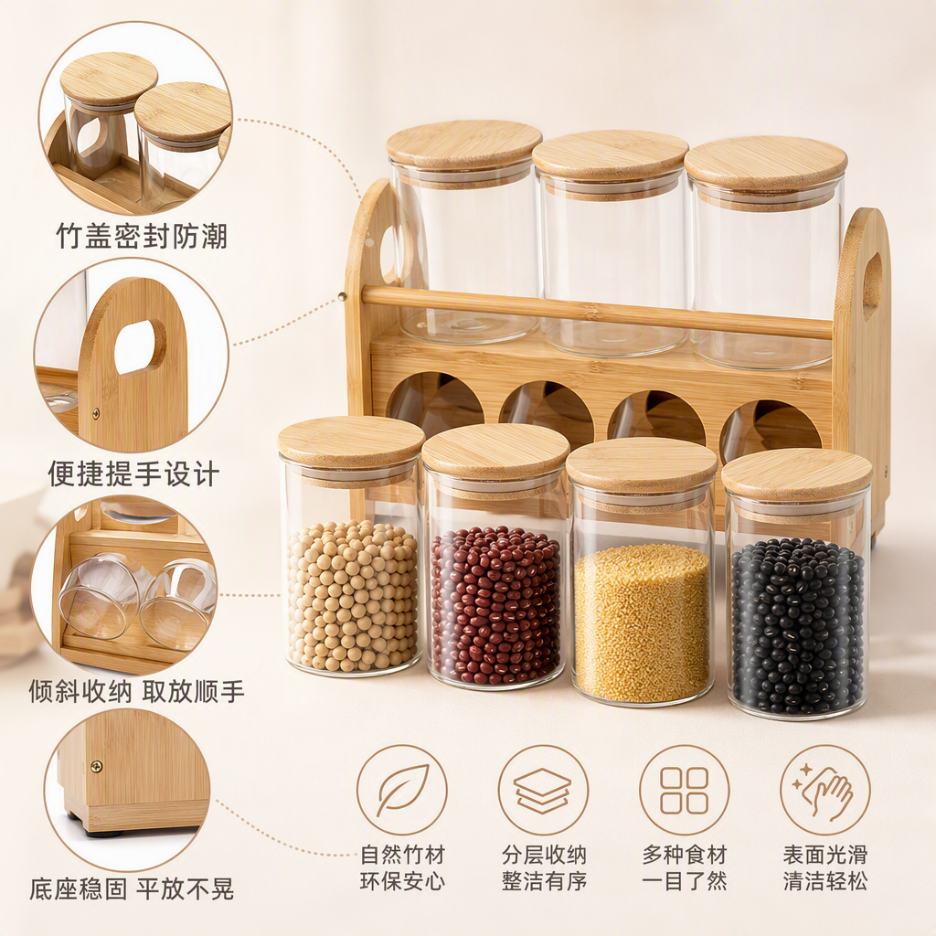 Multi-functional glass sealed jar, dust-proof storage jar, kitchenware organizing container, household storage jar Specification image
