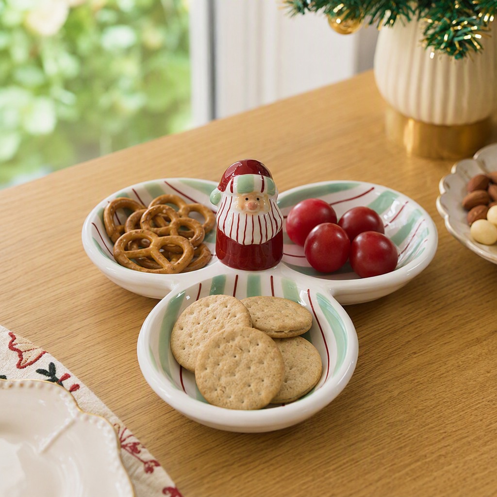 Santa Santa-shaped three-compartment plate, children's tableware, creative home kitchen plates, gift decoration, essential for festivals details Picture