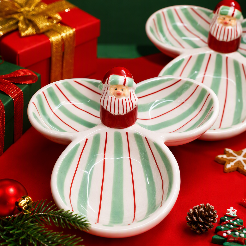 Santa Santa-shaped three-compartment plate, children's tableware, creative home kitchen plates, gift decoration, essential for festivals Specification image
