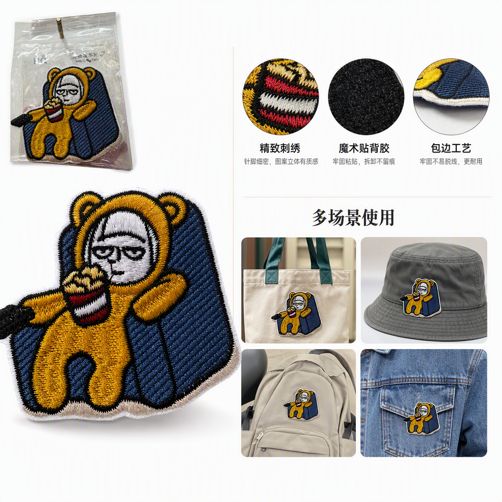 卡通熊形刺绣贴纸可爱萌趣手工装饰贴纸适用包包手机贴画DIY材料
