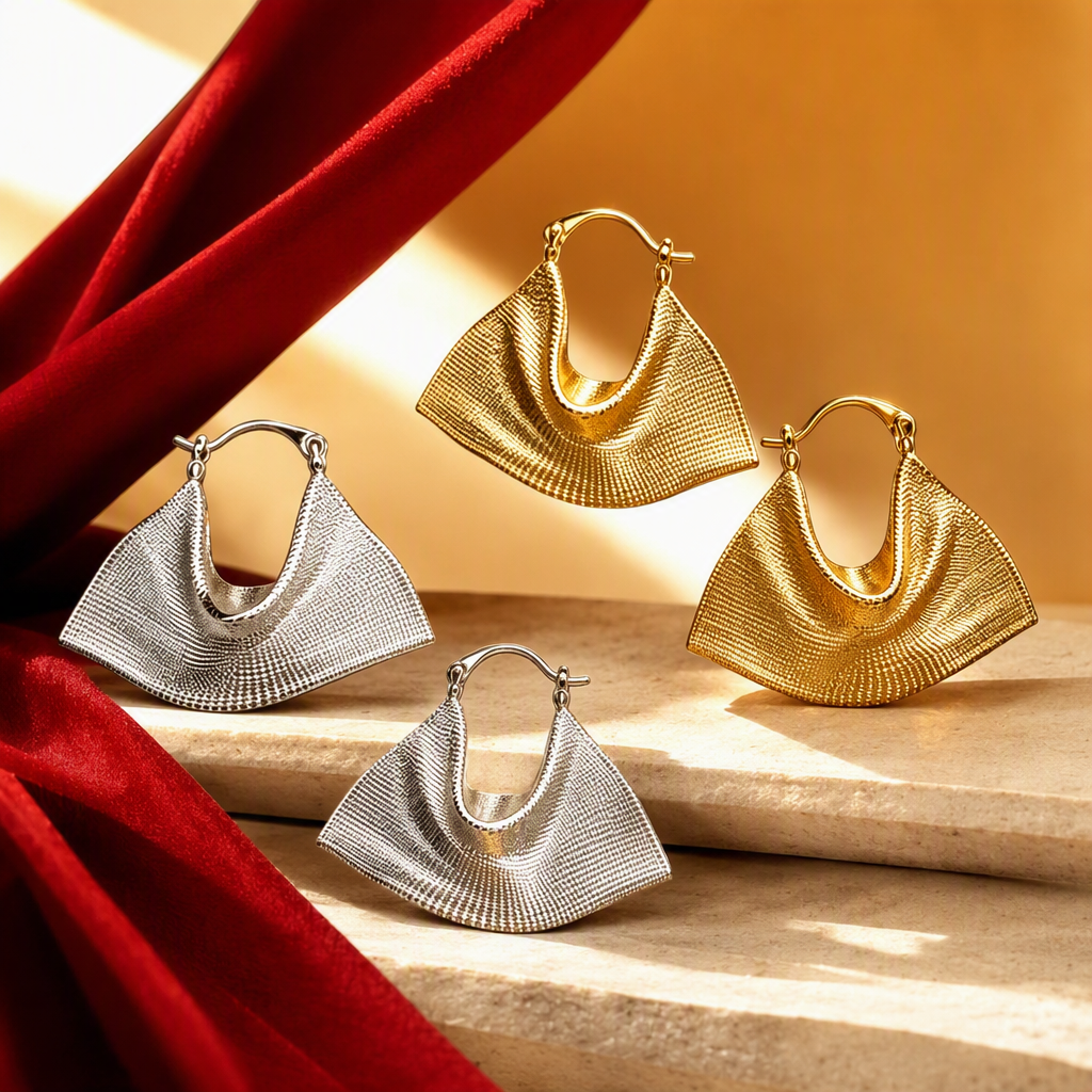 Fashionable gold and silver textured earrings are simple, versatile, elegant and stylish. They are trendy accessories for women Specification image