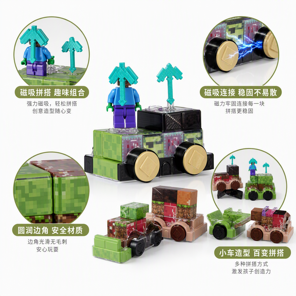 Niños magnetic cube assembly trolley toy man combo puzzle magnético succión bloques divertidos conjuntos modelo details Picture