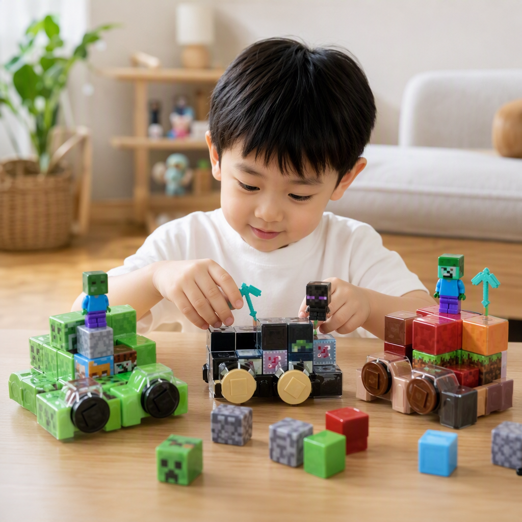 Niños magnetic cube assembly trolley toy man combo puzzle magnético succión bloques divertidos conjuntos modelo Specification image