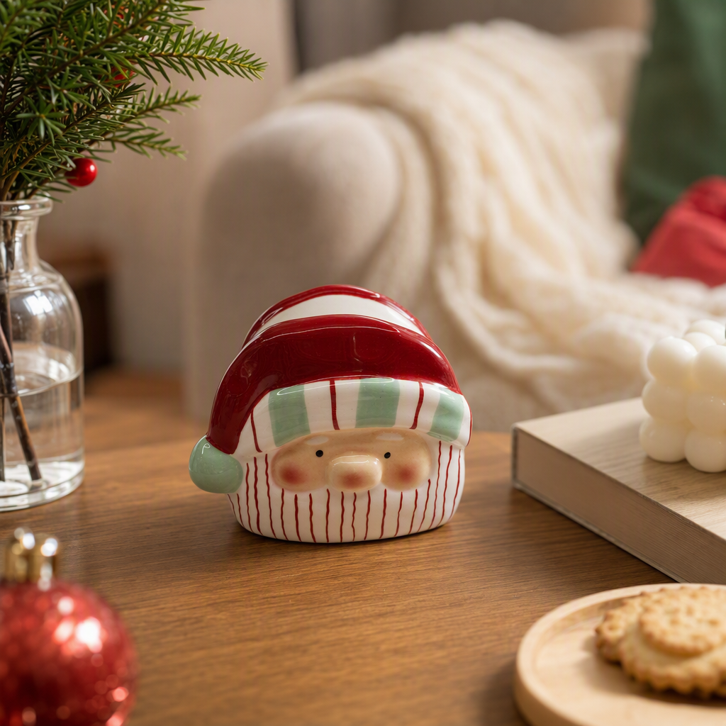 Christmas red elderly ceramic cup holder creative home decoration gift, Christmas present details Picture