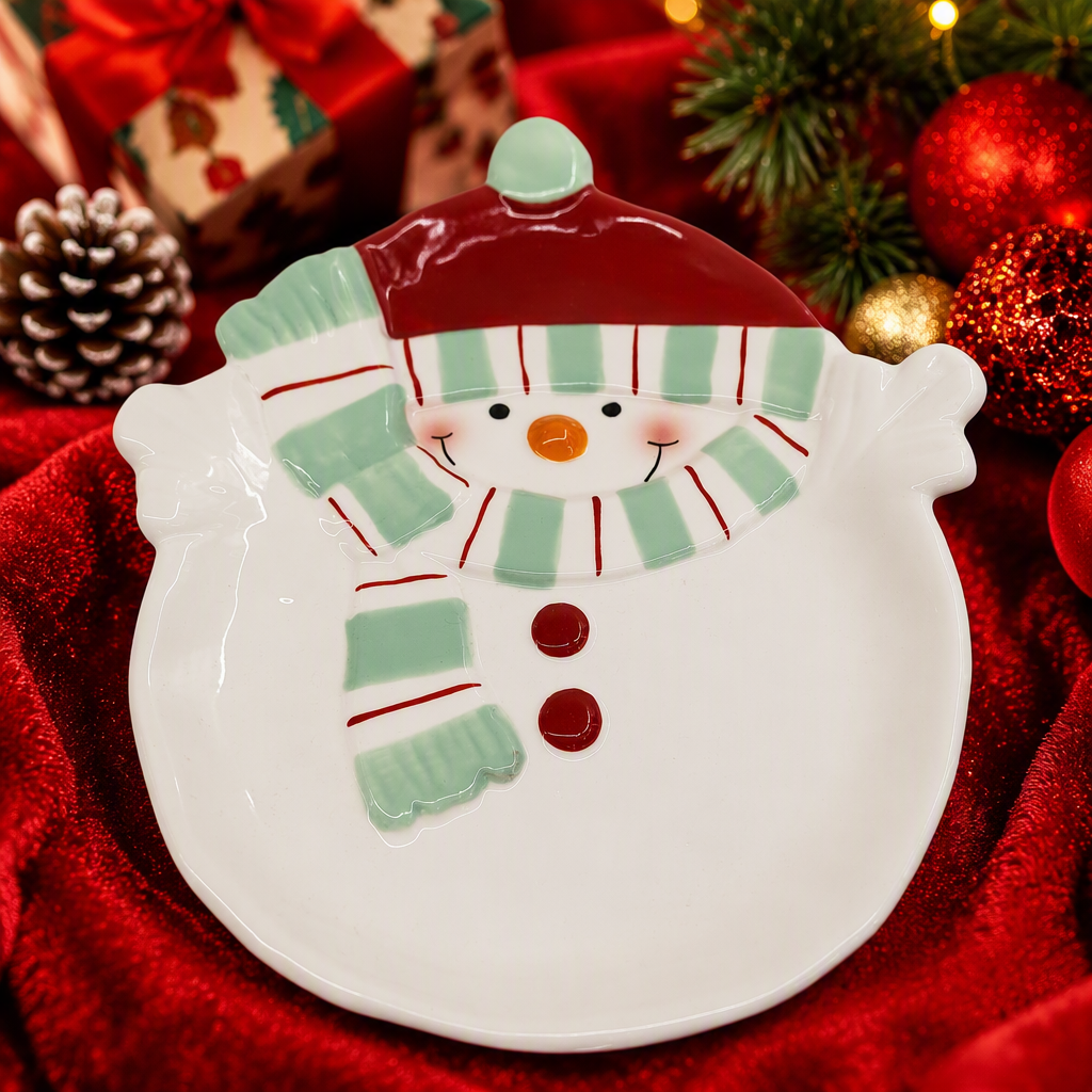 Creative snowman ceramic plates, cute cartoon household kitchen tableware, decorative ornaments, gifts to be given Specification image