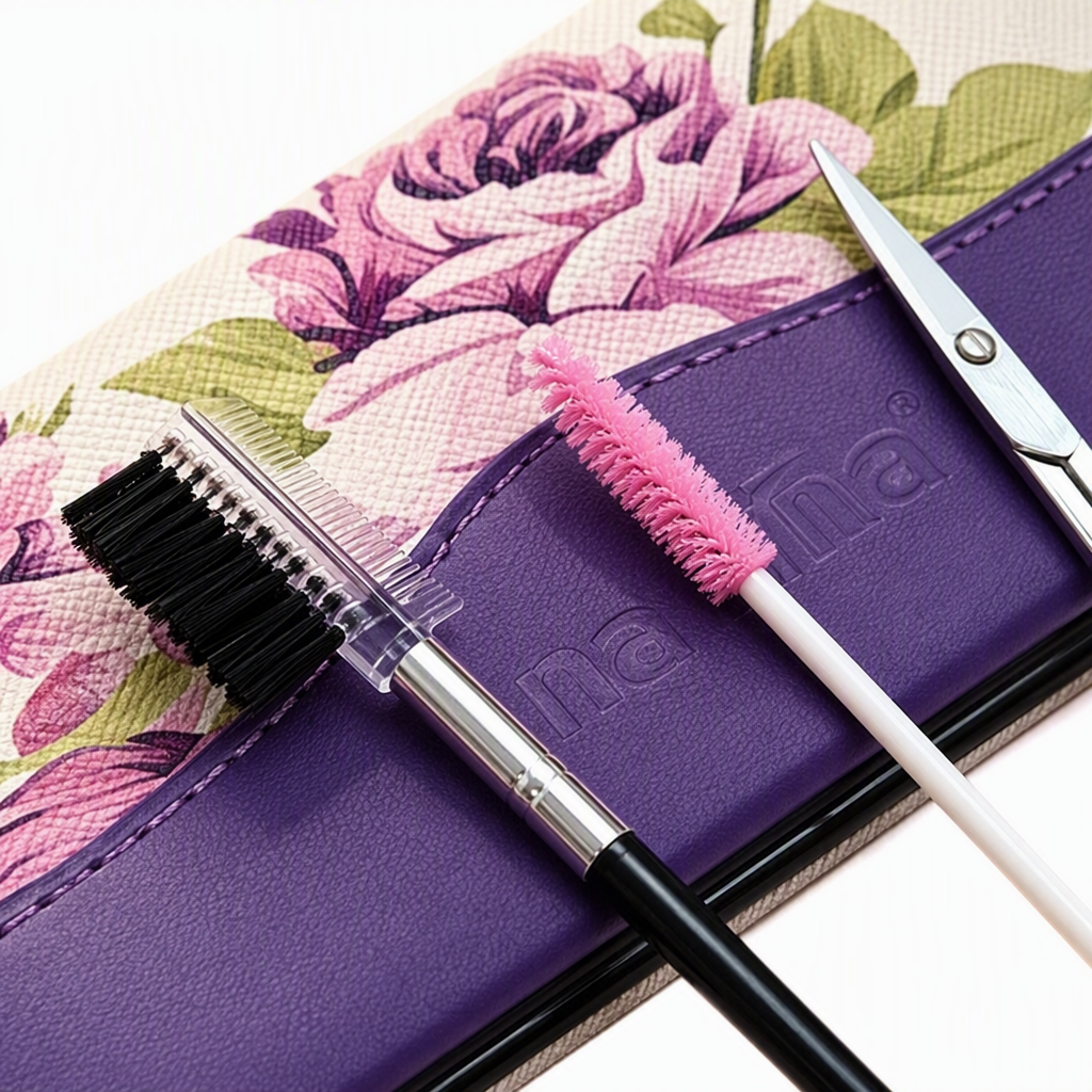 Conjunto de herramientas ciliar paquete de almacenamiento de flores púrpura pinzas de cuatro metales cepillo de cejas negro cepillo de pestañas rosa tijeras de plata belleza suministros de maquillaje Application Scenario