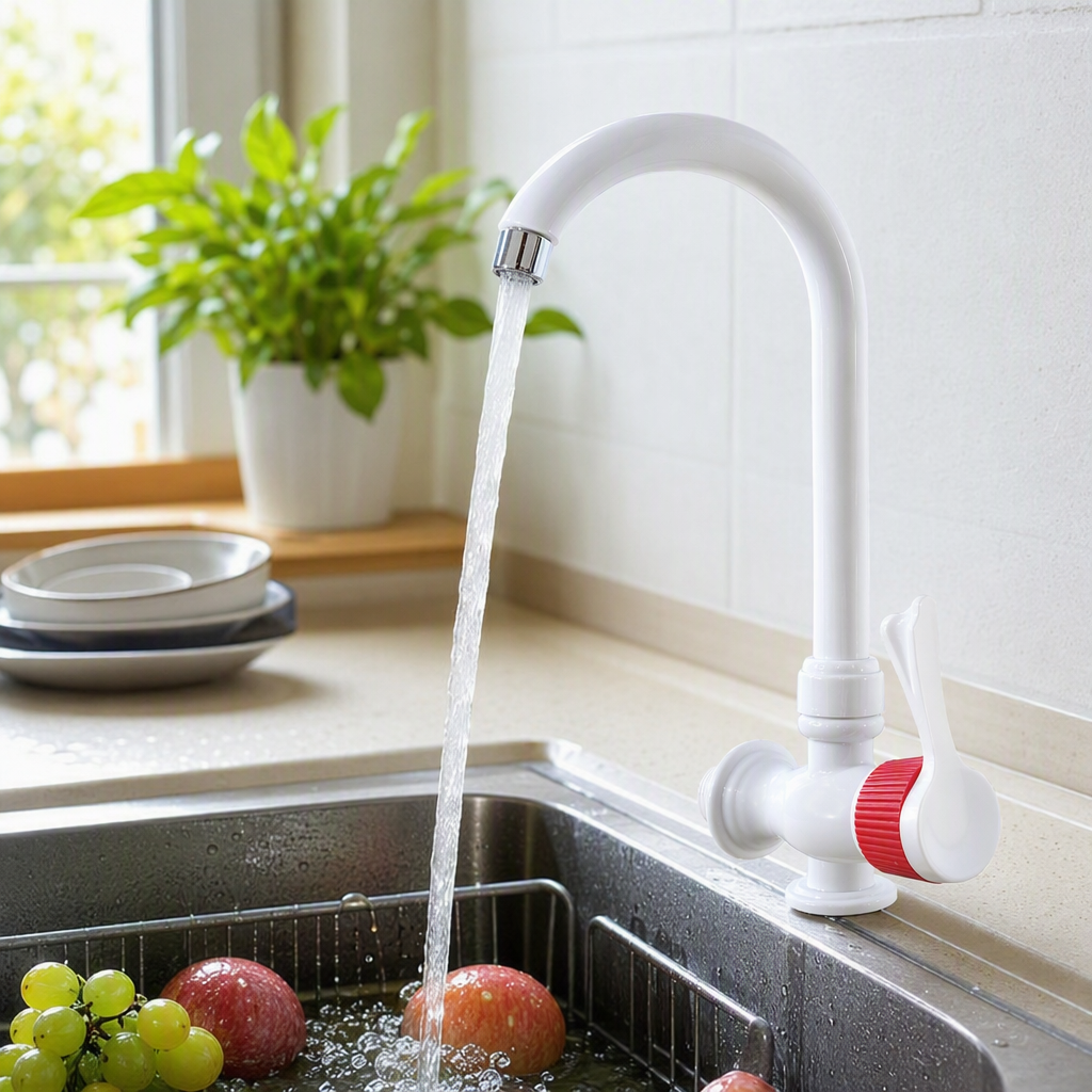 Simple white kitchen washbasin faucet, plastic faucet, anti-rust and durable household faucet accessories details Picture