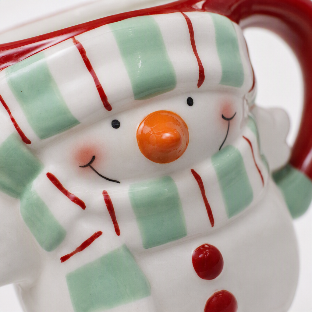 Cute snowman ceramic cup with red handle hand-painted creative household daily tea cup gift, excellent choice for giving Application Scenario