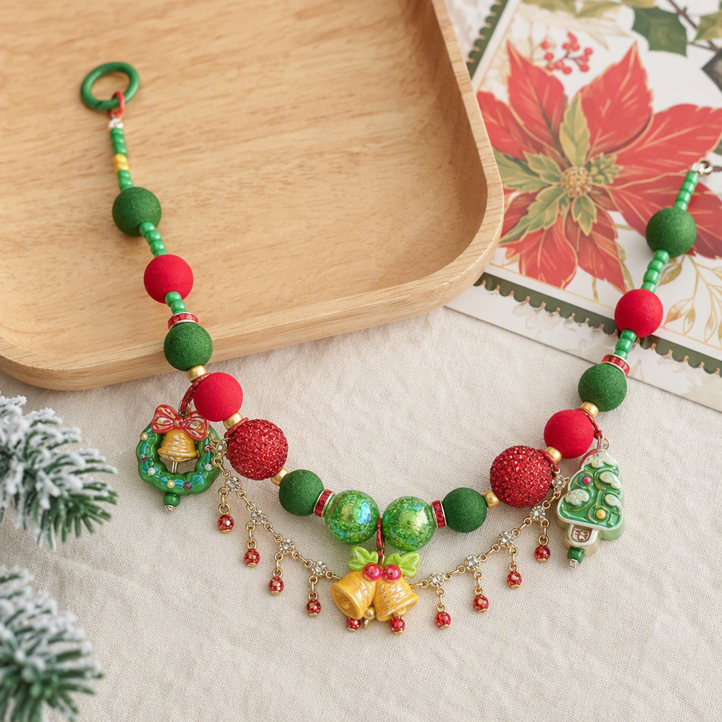 Navidad pulseras color verde rojo navidad temas accesorios regalos de navidad moda artesanal tendencias accesorios details Picture