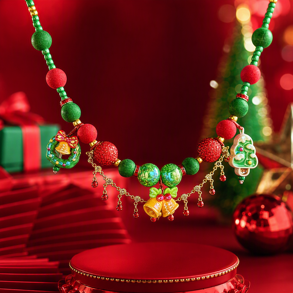 Navidad pulseras color verde rojo navidad temas accesorios regalos de navidad moda artesanal tendencias accesorios Specification image