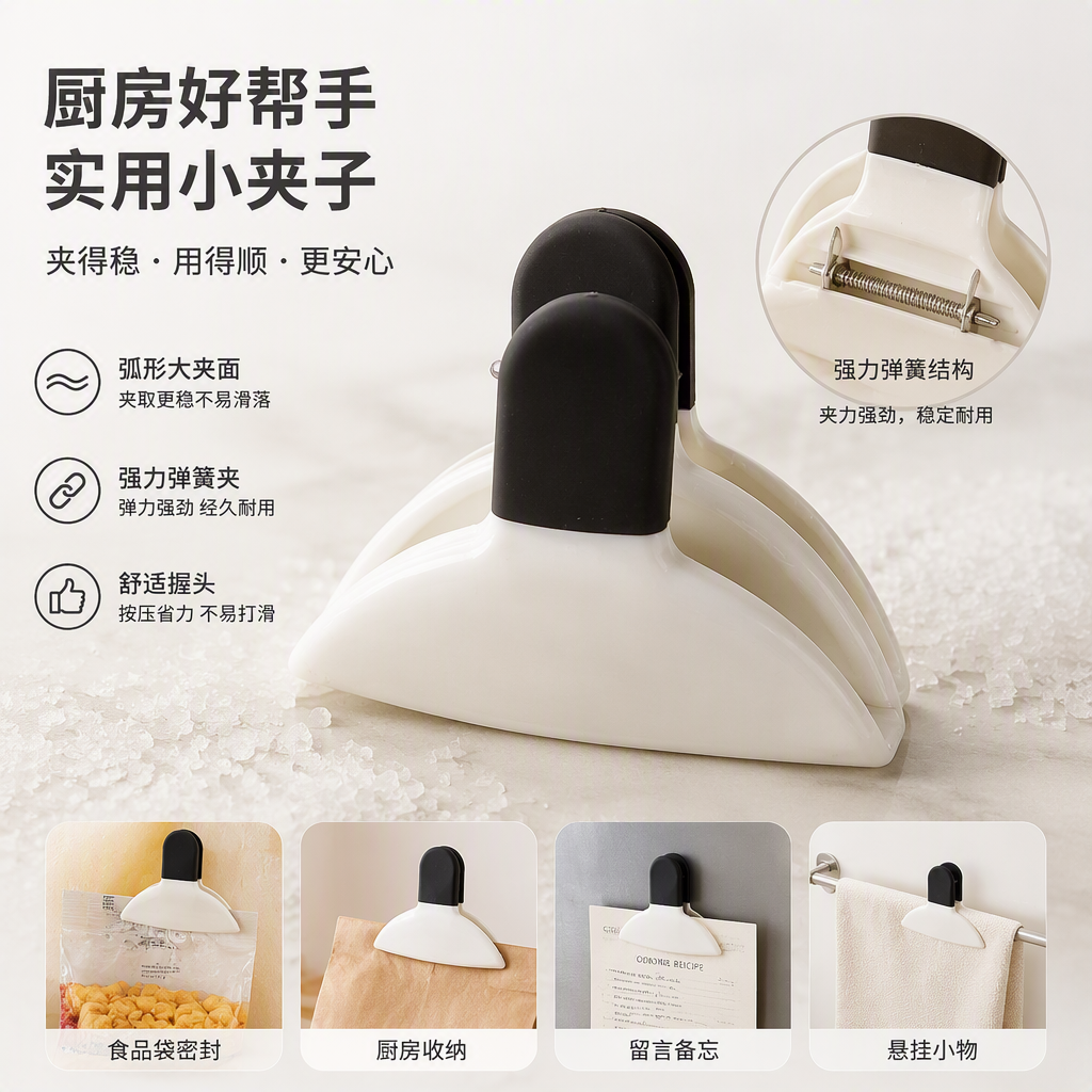 Multi-functional heat-resistant stainless steel kitchen clips, baking clips, food clips, white kitchenware and kitchen supplies