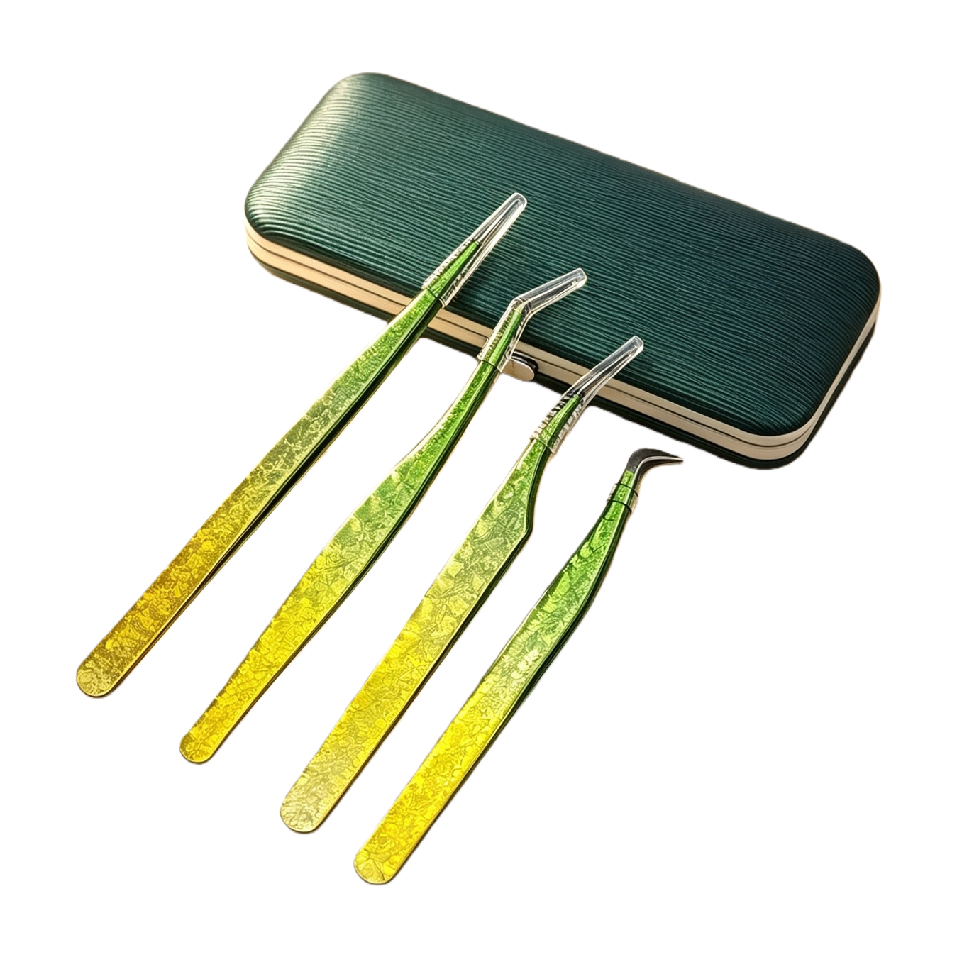 Verde gradiente superciliar pinzas cuatro piezas profesional meticuloso duradero no lastimar pestañas belleza kit Item Picture