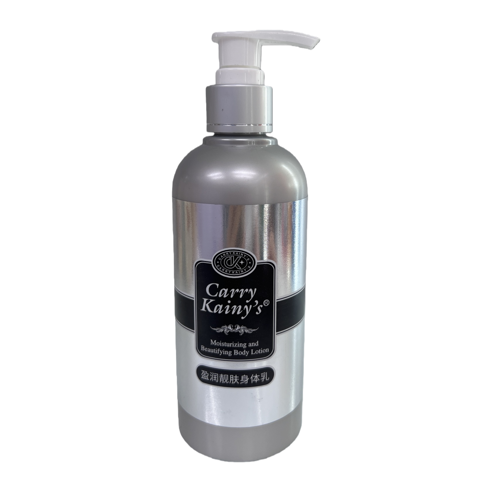 Carry Kainy Moisturizing Body Lotion with a silver bottle and a white pump head is a hydrating, moisturizing and rejuvenating lotion Item Picture