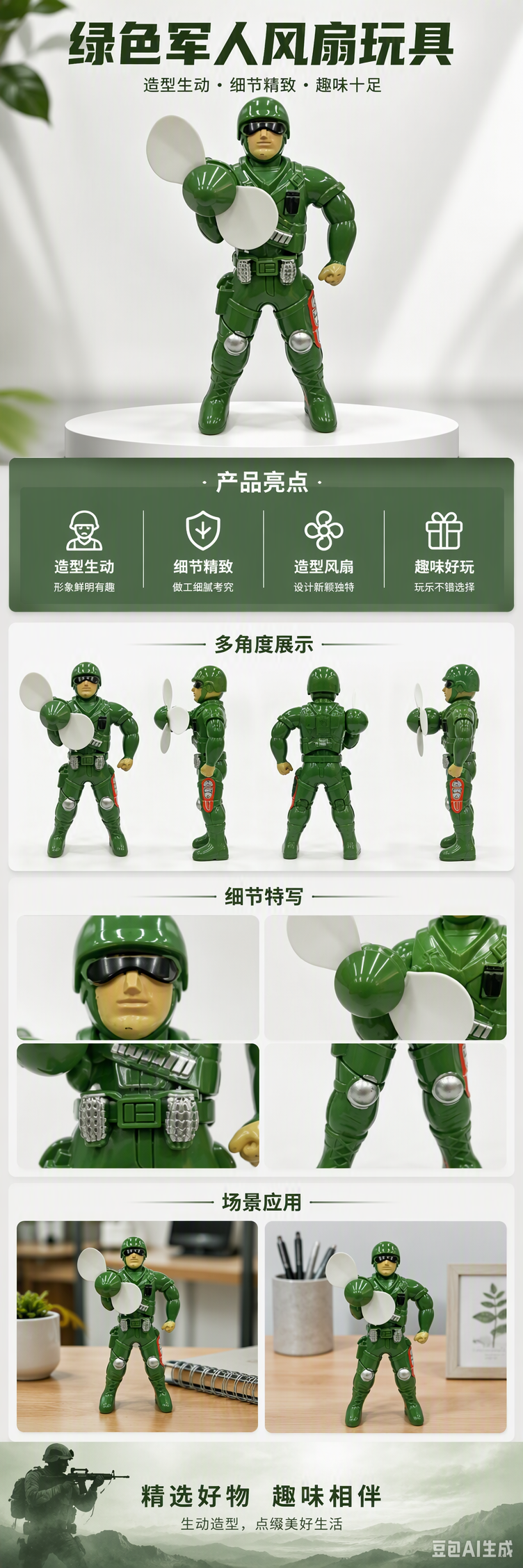 Light military soldier hand pressing fan toy doll, hand-held pressing small fan boy street stall fun toy pic 1