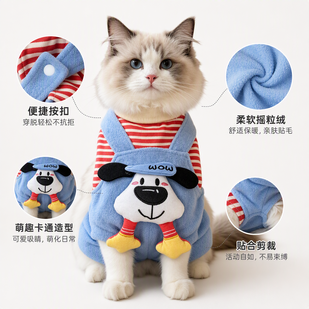 Pet clothing for dogs and cats, thick and warm autumn and winter, calf overalls, waterproof raincoats, frog sweatshirts Specification image