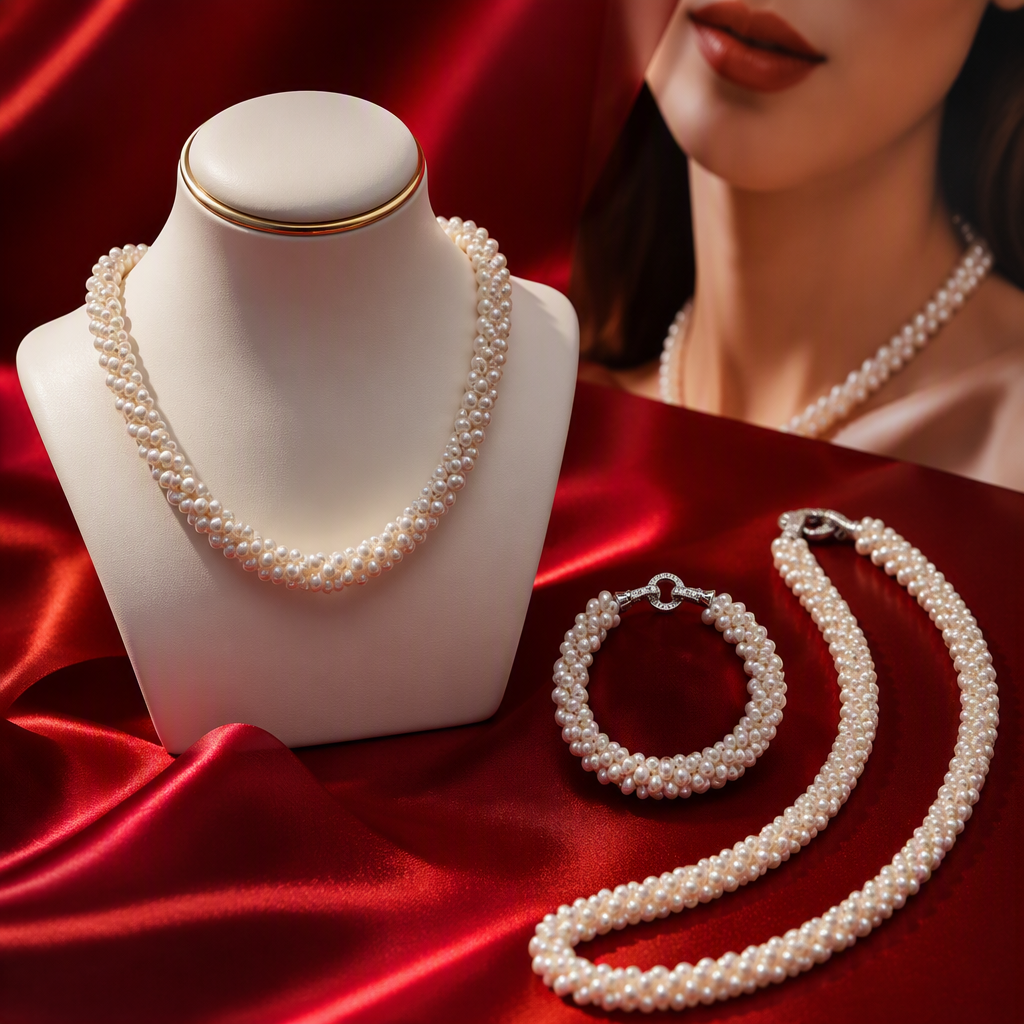 White pearl necklace and bracelet set, elegant and stylish wedding gift, fashionable women's accessory set Specification image
