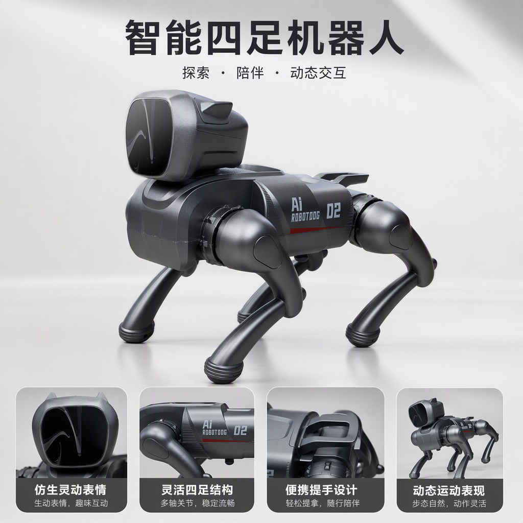 Intelligent quadruped robot pet dog grey high-definition simulation children's toy for companionship and interaction, durable and drop-resistant