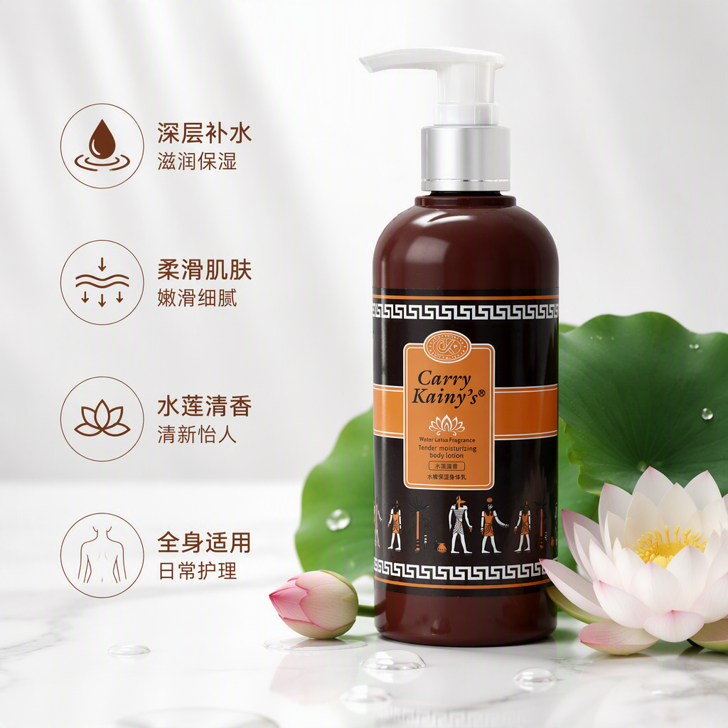 Carry Kainy's Water Lotus Fragrance Moisturizing Body Lotion, brown bottle, white pump head, nourishing and moisturizing lotion
