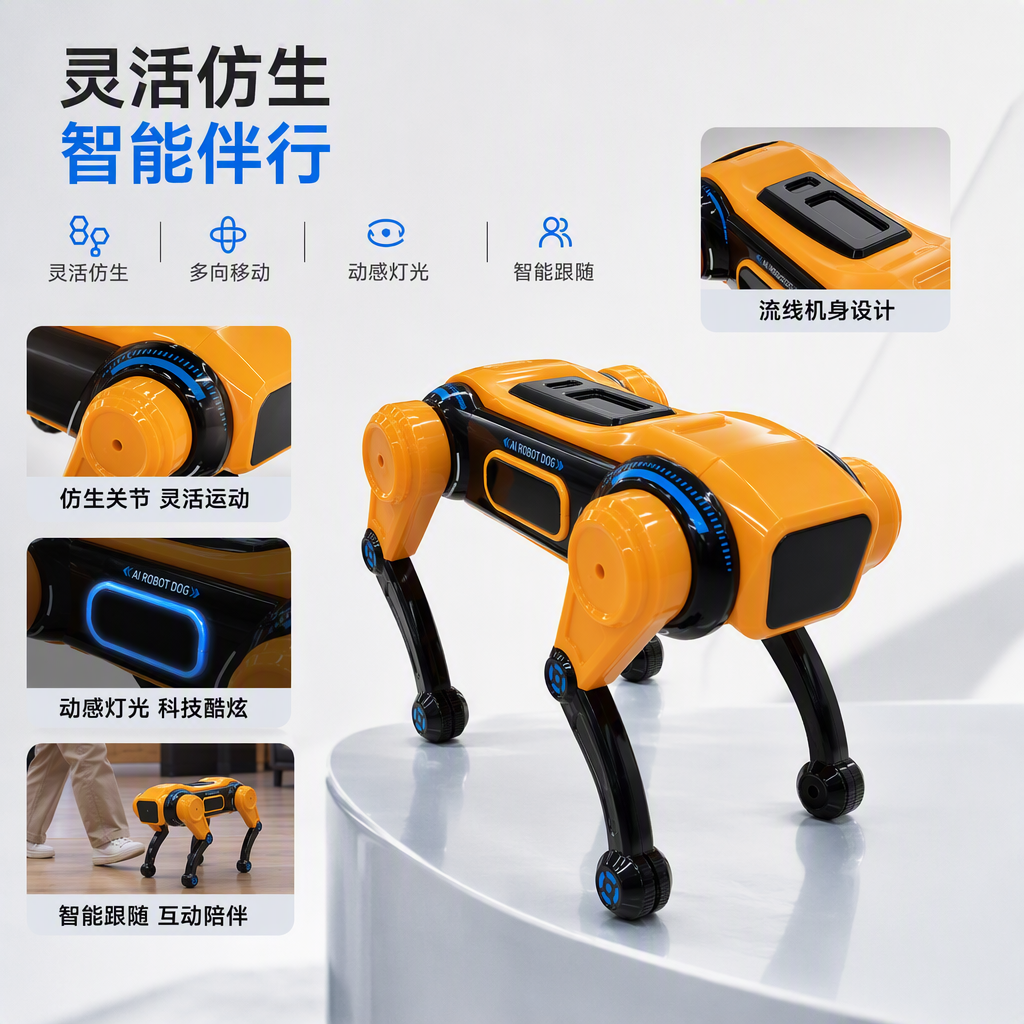 Intelligent interactive robot, pet dog, orange and black color children's toy, companion and play, intelligent companion pet dog