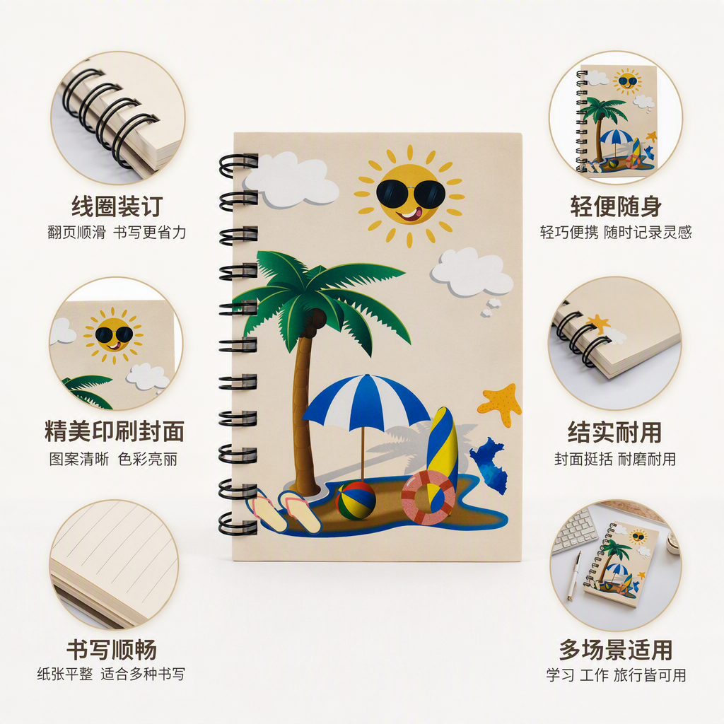 Donghu Paper Products A6 Seaside Vacation Pattern Coil Book