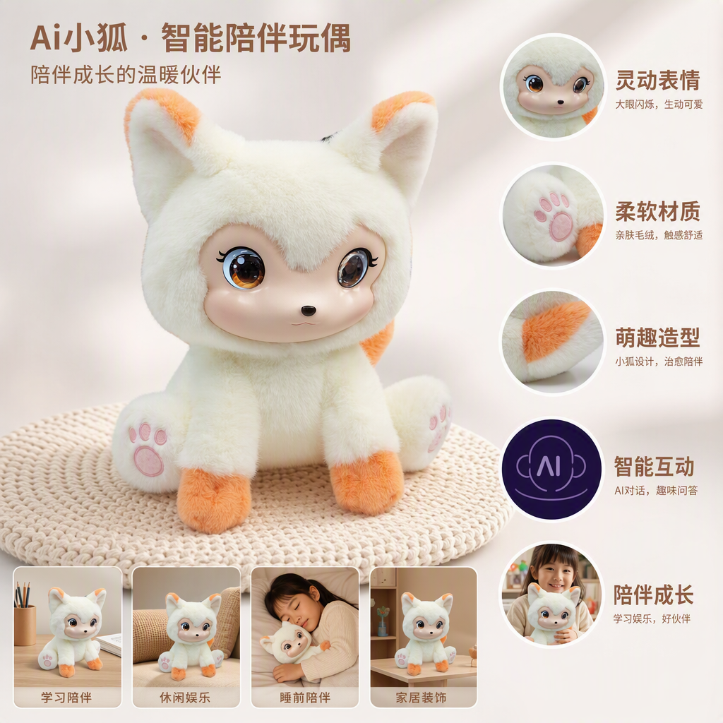 Cute plush fox dolls, white base ornaments, soft and adorable throw pillows, children's gift collectibles