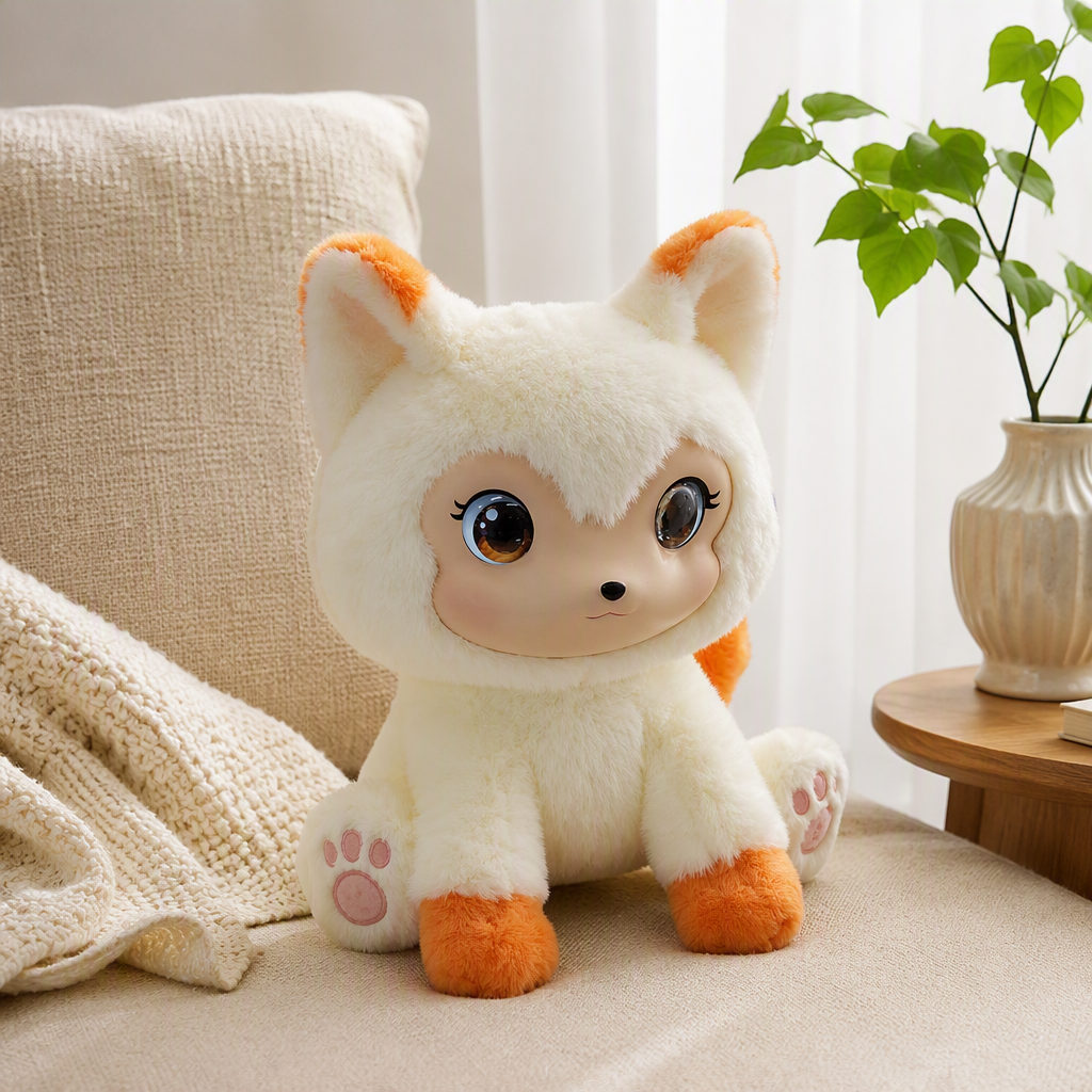 Cute plush fox dolls, white base ornaments, soft and adorable throw pillows, children's gift collectibles details Picture
