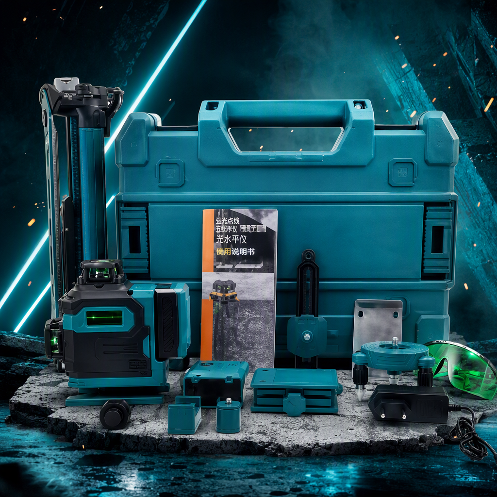 The multi-functional turquoise laser level set is a professional measurement auxiliary tool and a portable construction auxiliary equipment Specification image