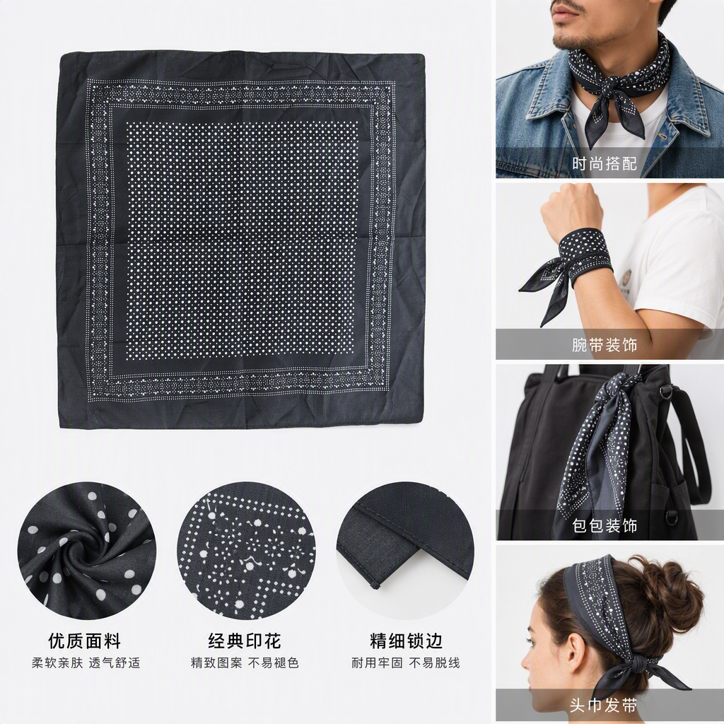Moda negro wave dot square pañuelo