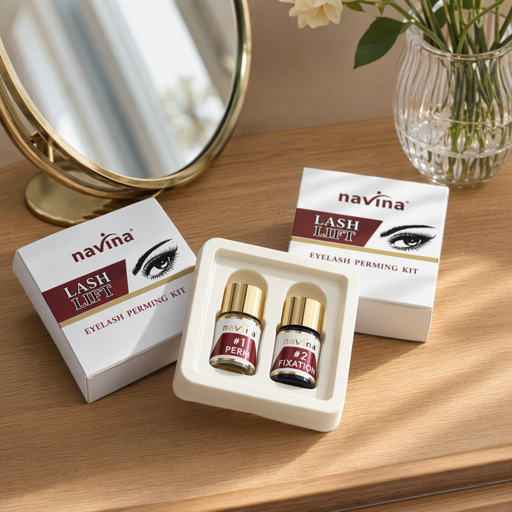 navina professional superciliar de larga duración roll up caja blanca tapa dorada diseño de la botella logo de la marca soporte duradero maquillaje natural encanto details Picture