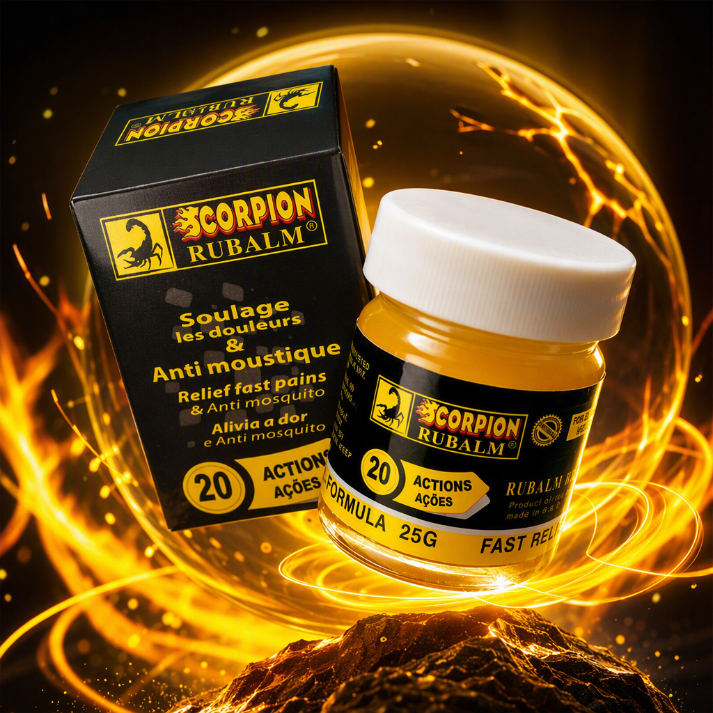 Black packaging box, transparent bottle, white cap, yellow and black label printed with SCORPION RUBALM20 ACTIONS ACOES Multi-effect Repair Skin Care Cream Specification image