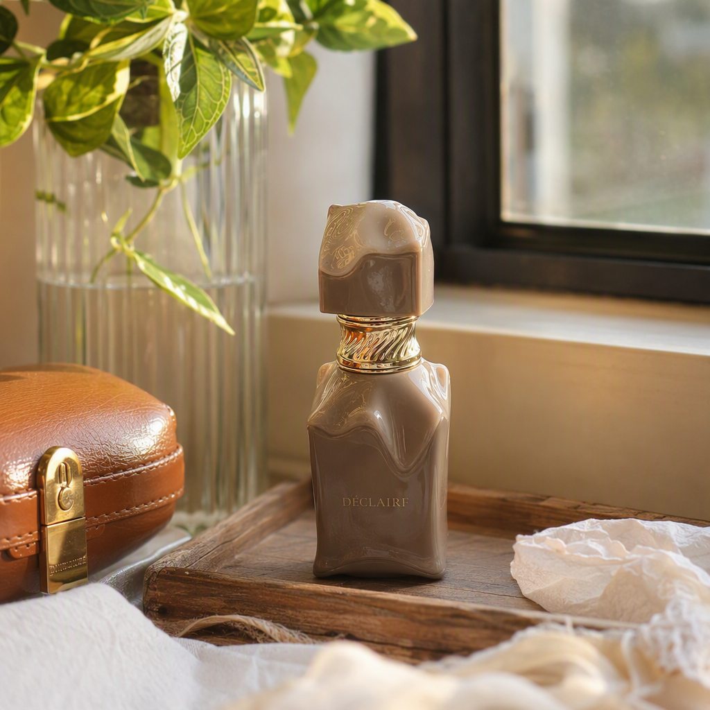 Elegant beige perfume bottle with exquisite packaging box, fashionable and simple fragrance gift box set details Picture