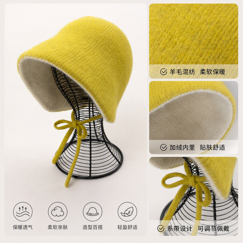 Fashionable and warm woolen hat, versatile for autumn and winter. Casual men's and women's yellow woolen hat, a must-have warm hat for winter