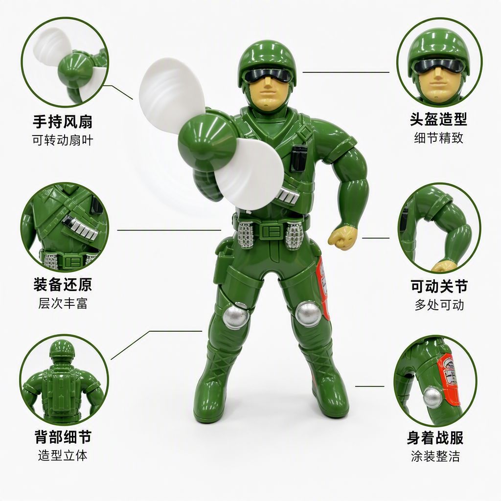 Light military soldier hand pressing fan toy doll, hand-held pressing small fan boy street stall fun toy pic 2