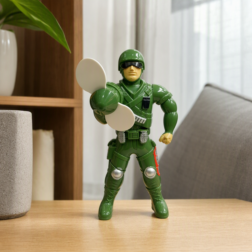 Light military soldier hand pressing fan toy doll, hand-held pressing small fan boy street stall fun toy details Picture