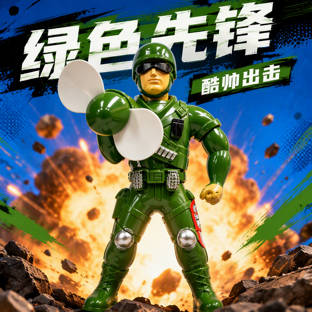 Light military soldier hand pressing fan toy doll, hand-held pressing small fan boy street stall fun toy Specification image