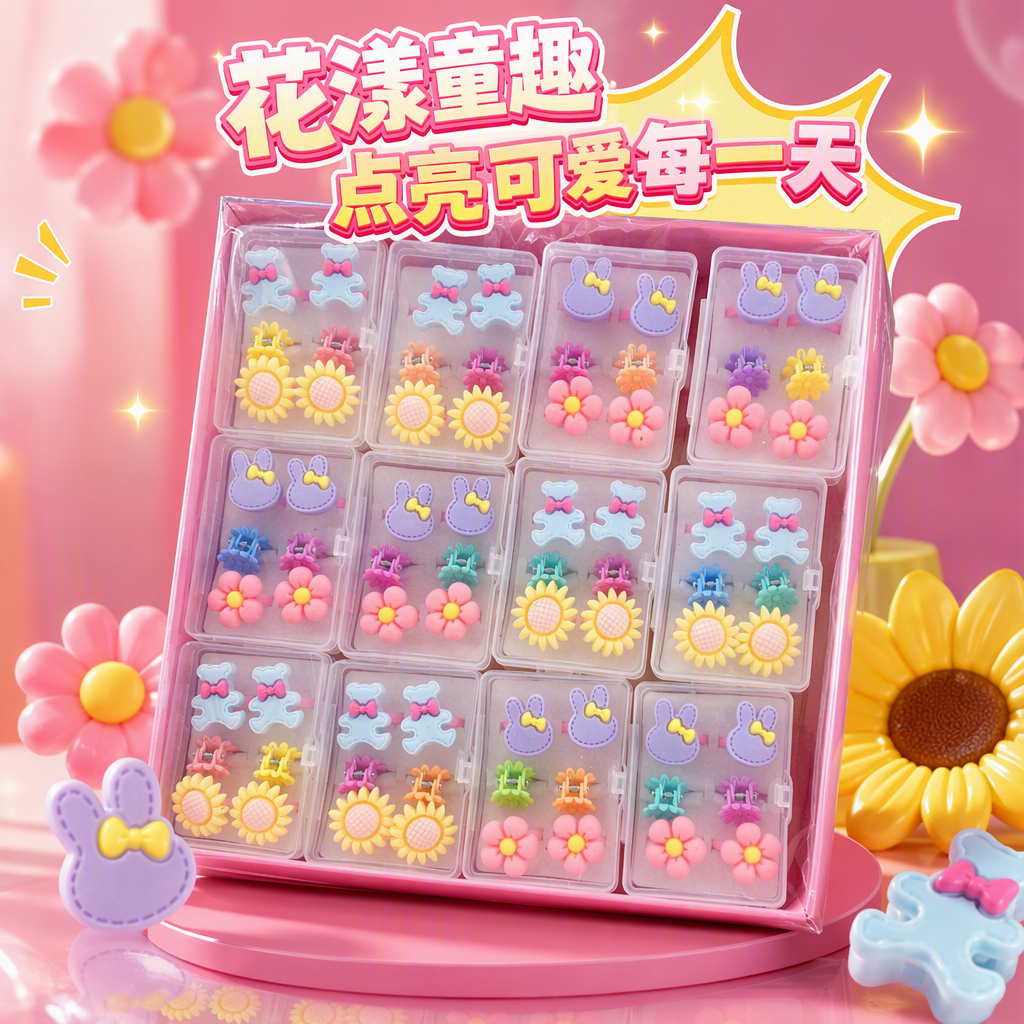 多款彩色儿童发夹套装可爱卡通发饰宝宝发饰发夹组合儿童发饰品礼盒细节图