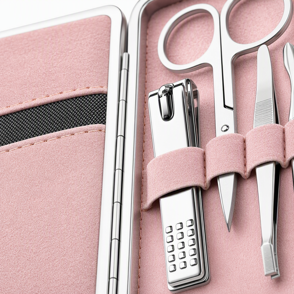 Kit de herramientas de uñas portátil rosa conjunto completo de manicura de metal cortador de uñas pinzas lima de uñas pinzas cuchillo de empuje cuchara de excavación portátil juego de uñas portátil Application Scenario