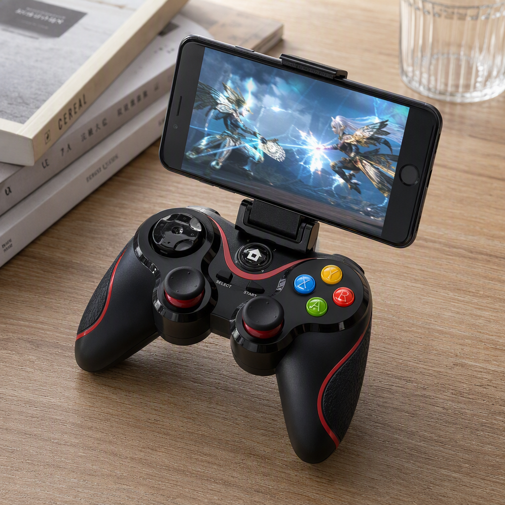Negro con borde rojo gamepad inalámbrico soporte multi-plataforma vibración sensibilidad alta sensación de la mano cómodo accesorios de juego details Picture