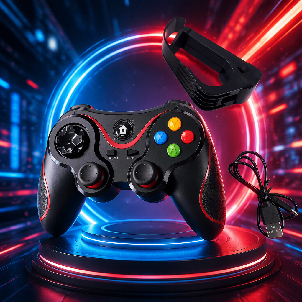 Negro con borde rojo gamepad inalámbrico soporte multi-plataforma vibración sensibilidad alta sensación de la mano cómodo accesorios de juego Specification image