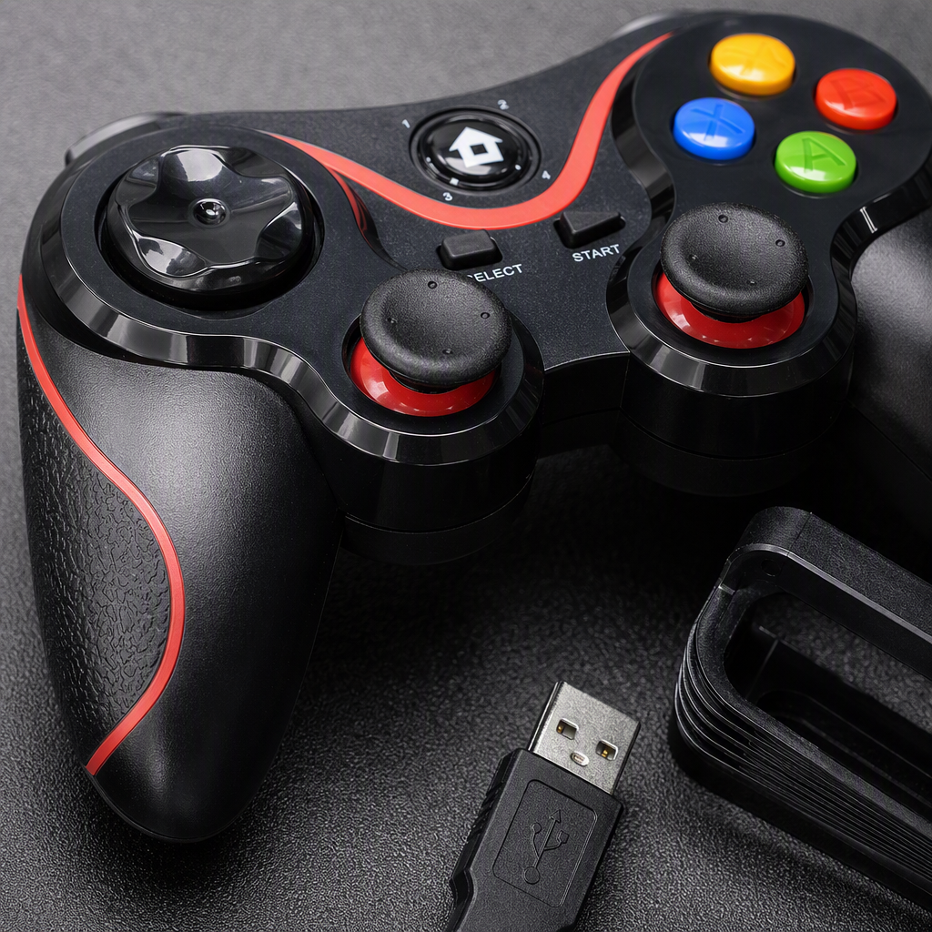 Negro con borde rojo gamepad inalámbrico soporte multi-plataforma vibración sensibilidad alta sensación de la mano cómodo accesorios de juego Application Scenario