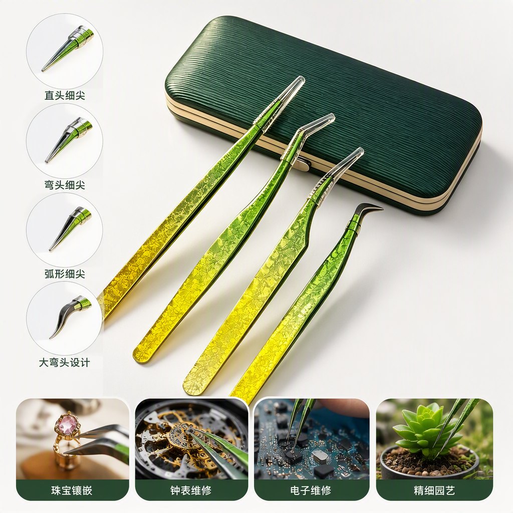 Verde gradiente superciliar pinzas cuatro piezas profesional meticuloso duradero no lastimar pestañas belleza kit