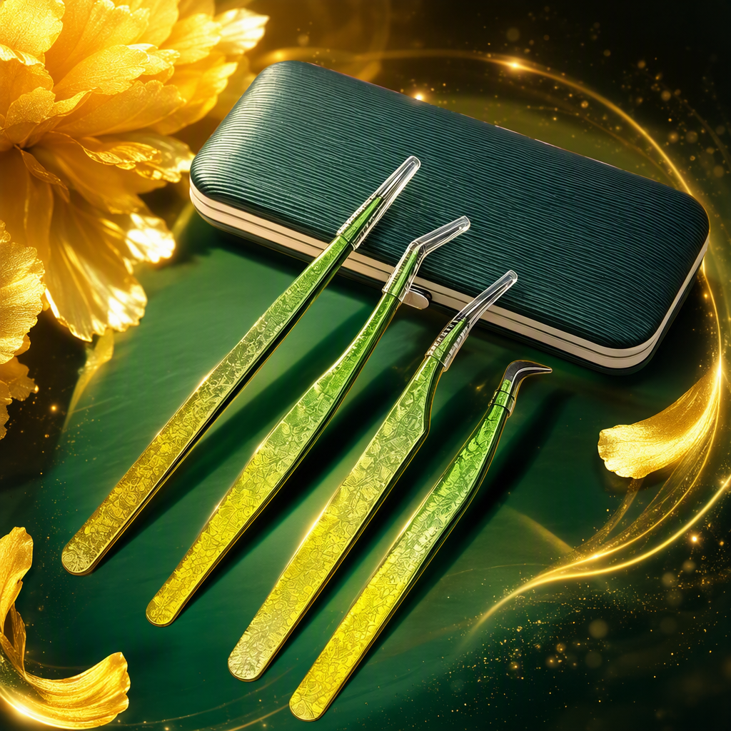 Verde gradiente superciliar pinzas cuatro piezas profesional meticuloso duradero no lastimar pestañas belleza kit Specification image