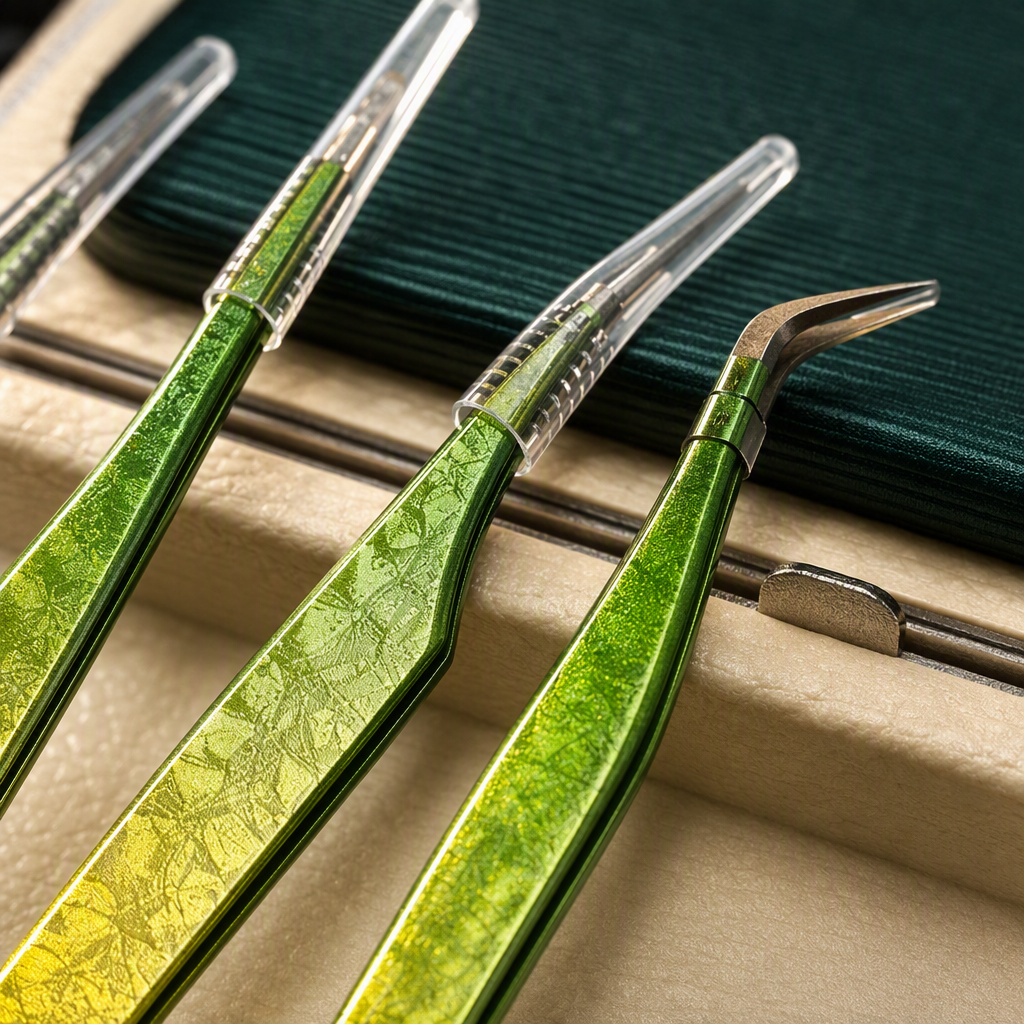 Verde gradiente superciliar pinzas cuatro piezas profesional meticuloso duradero no lastimar pestañas belleza kit Application Scenario
