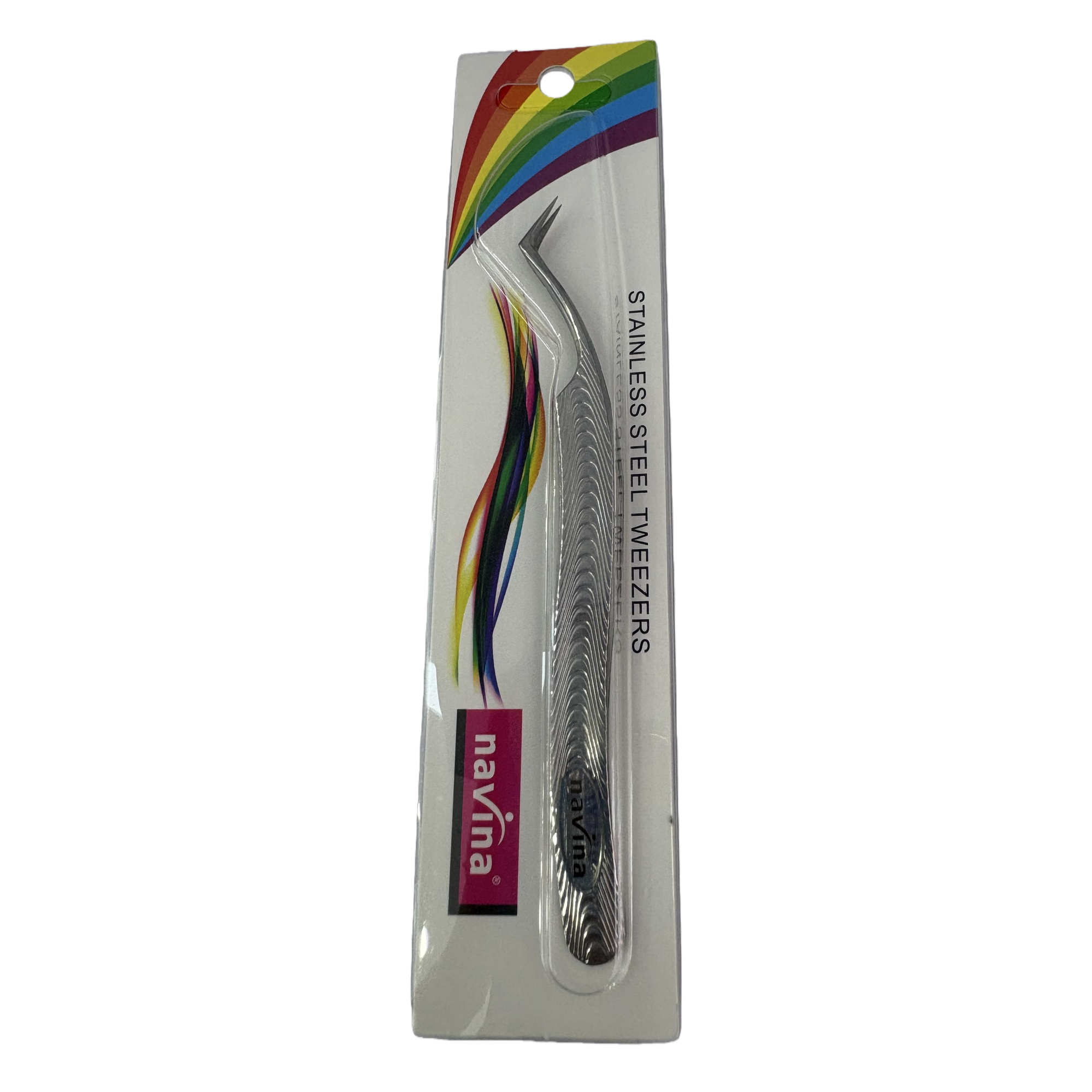 Rainbow-colored packaged stainless steel tweezers for beauty and eyebrow shaping, a precise and multi-purpose tool for holding Item Picture